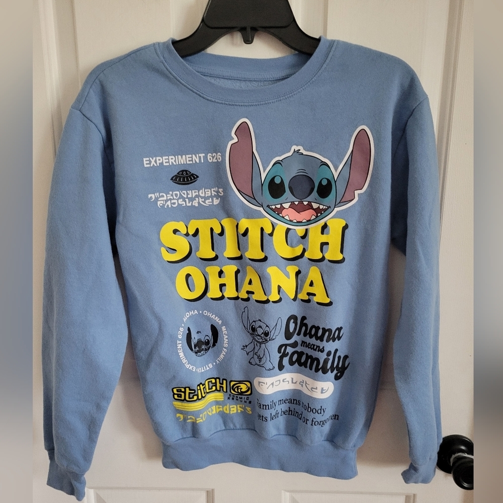 Disney Lilo And Stitch Sweatshirt Juniors XS Blue Ohana Graphic Pullover